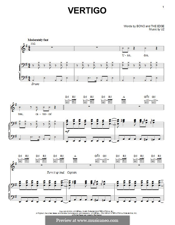 Vertigo: Для голоса и фортепиано (или гитары) by U2