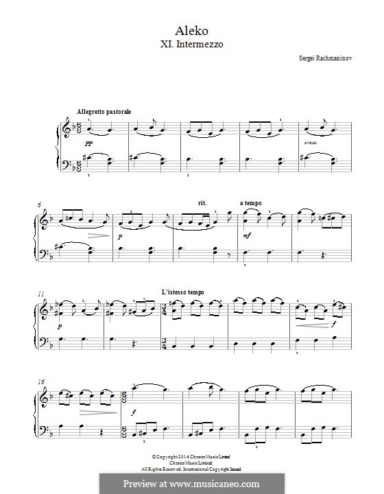 Алеко: No.11 Intermezzo, for piano by Сергей Рахманинов