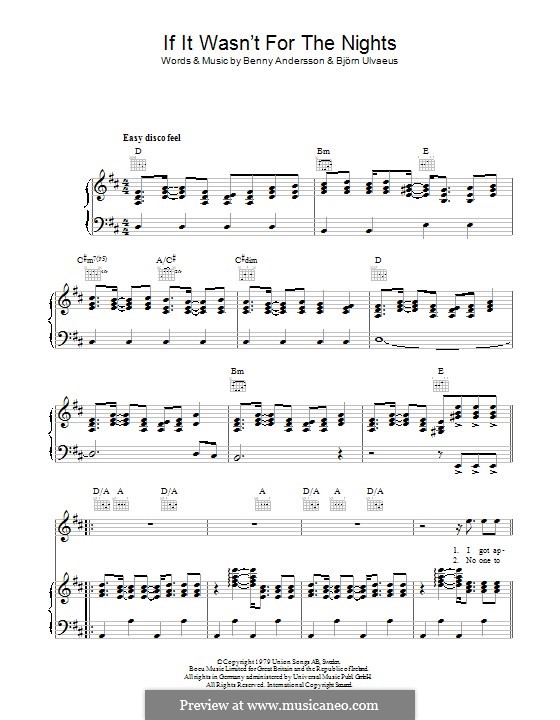 If It Wasn't for the Nights (ABBA): Для голоса и фортепиано (или гитары) by Benny Andersson, Björn Ulvaeus