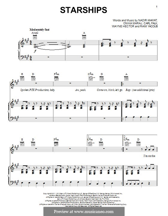 Starships (Pentatonix): Для голоса и фортепиано (или гитары) by RedOne, Carl Falk, Onika Maraj, Rami Yacoub, Wayne Anthony Hector
