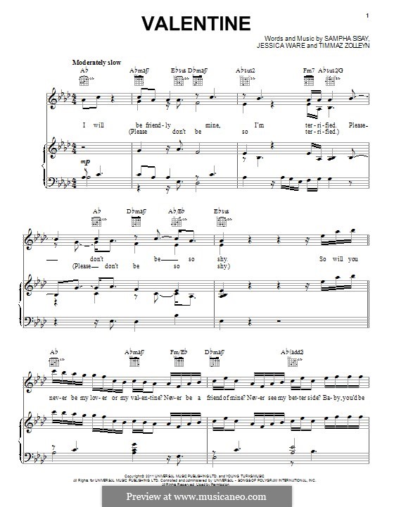 Valentine (Pentatonix): Для голоса и фортепиано (или гитары) by Jessie Ware, Sampha Sisay, Timmaz Zolleyn