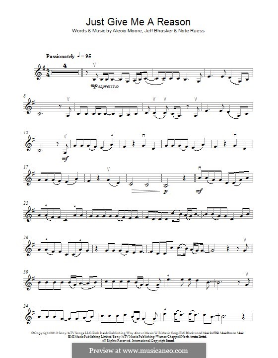 Just Give Me a Reason (Pink): Для скрипки by Alecia Moore, Jeff Bhasker, Nathaniel Ruess