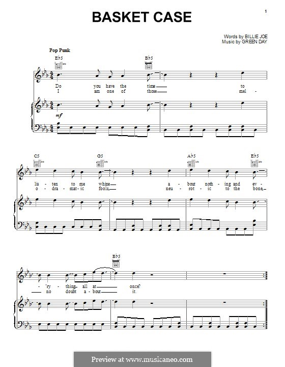 Basket Case (Green Day): Для голоса и фортепиано (или гитары) by Billie Joe Armstrong, Tré Cool, Michael Pritchard