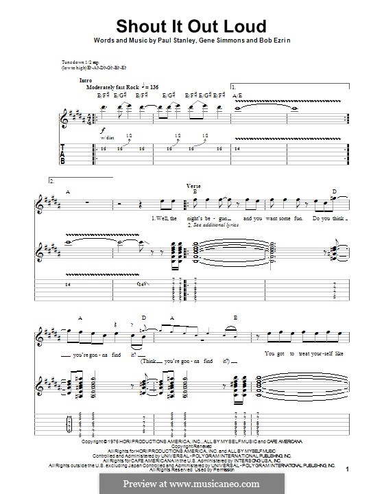 Shout It Out Loud (KISS): Для гитары с табулатурой by Bob Ezrin, Gene Simmons, Paul Stanley