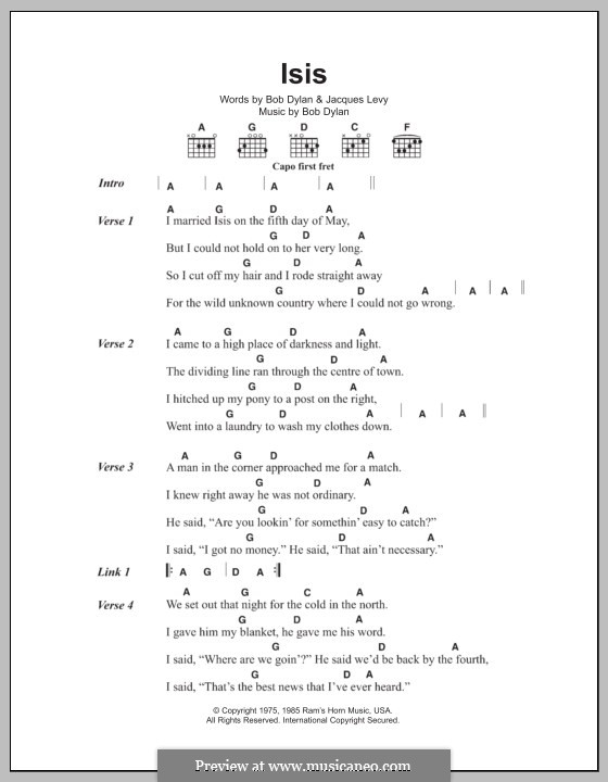 Isis: Текст и аккорды by Bob Dylan