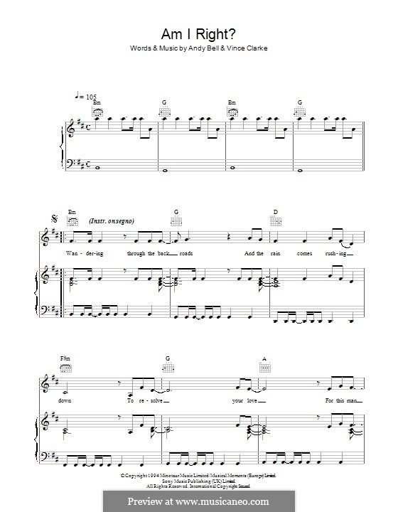 Am I Right (Erasure): Для голоса и фортепиано (или гитары) by Andy Bell, Vince Clarke