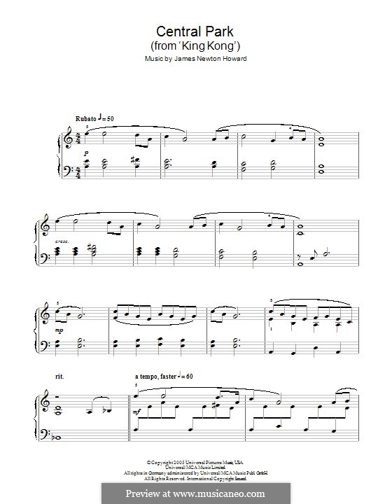 A Fateful Meeting/Central Park (from King Kong): Для фортепиано by James Newton Howard