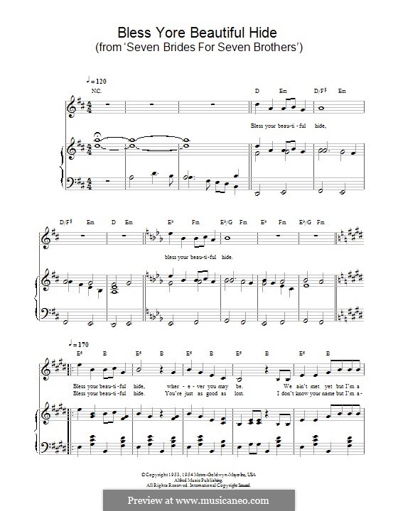 Bless Your Beautiful Hide (from Seven Brides for Seven Brothers): Для голоса и фортепиано (или гитары) by Gene de Paul