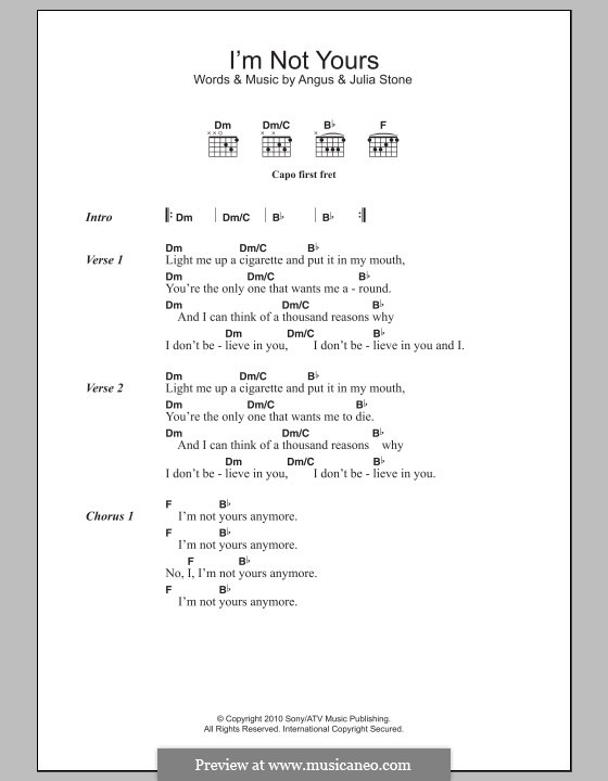 I'm not Yours: Текст и аккорды by Angus Stone, Julia Stone