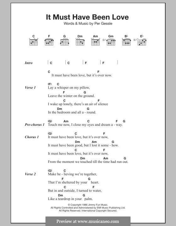 It Must Have Been Love (Roxette): Текст и аккорды by Per Gessle