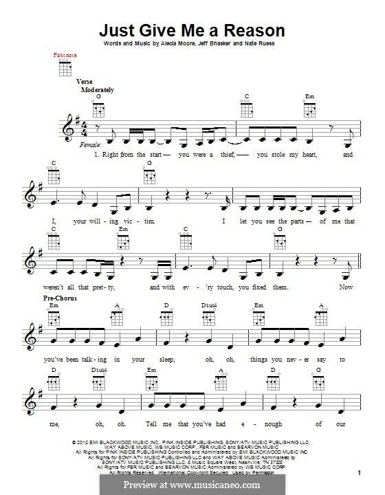 Just Give Me a Reason (Pink): Для укулеле by Alecia Moore, Jeff Bhasker, Nathaniel Ruess