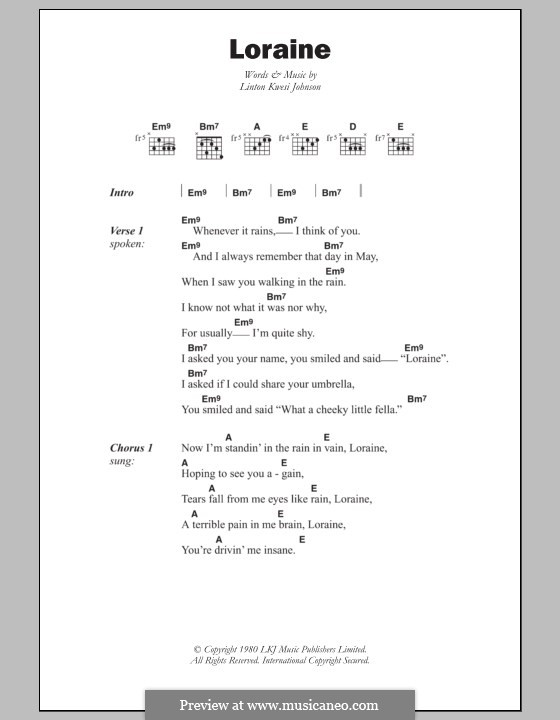 Loraine: Текст и аккорды by Linton Kwesi Johnson