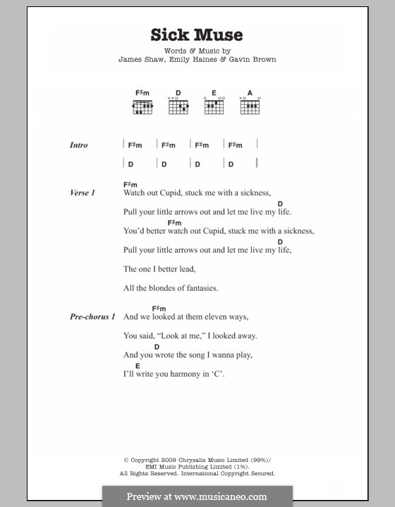 Sick Muse (Metric): Текст и аккорды by Emily Haines, Gavin Brown, James Shaw