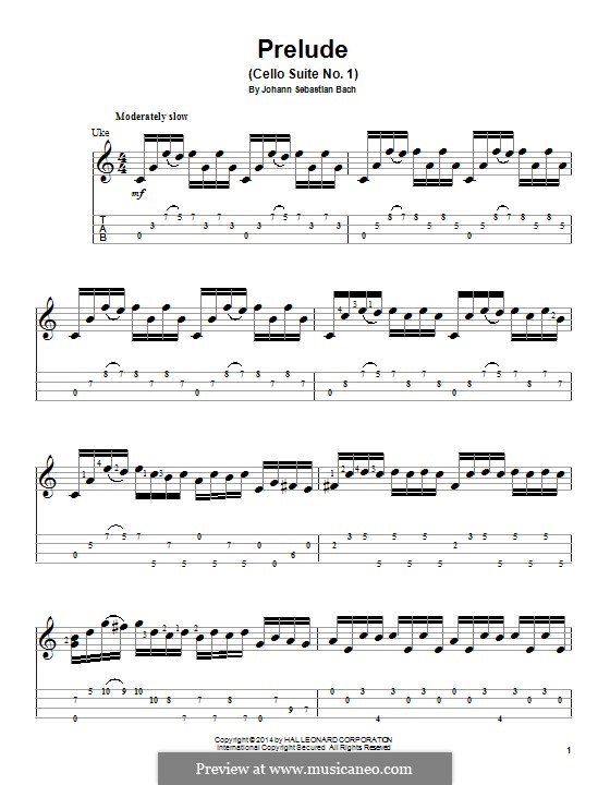 Сюита для виолончели No.1 соль мажор, BWV 1007: Prelude. Version for ukulele by Иоганн Себастьян Бах
