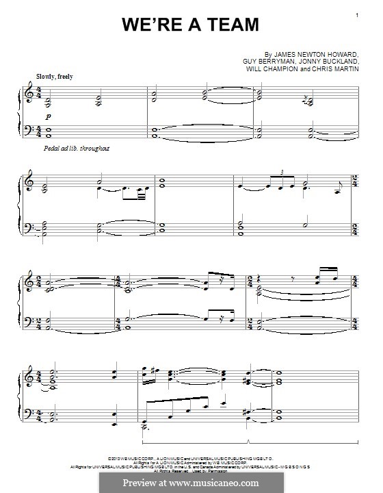 We're a Team (Coldplay): Для фортепиано by Chris Martin, Guy Berryman, James Newton Howard, Jonny Buckland, Will Champion