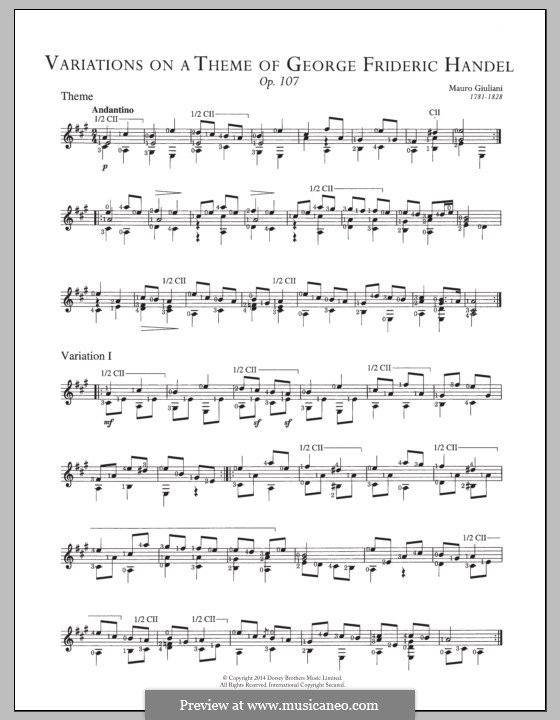 Вариации на тему Генделя, Op.107: Для гитары с табулатурой by Мауро Джулиани