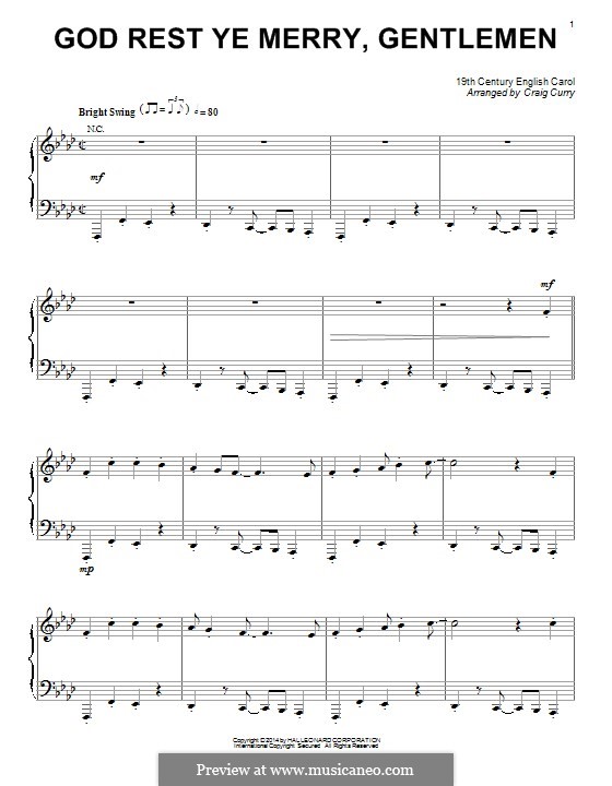 God, Rest Ye Merry Gentlemen: Для фортепиано by Unknown (works before 1850)