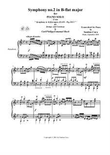 Six Symphonies, Wq 182: Symphony No.2 in B Flat Major - piano version, H 658 by Карл Филипп Эммануил Бах