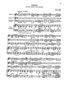 Трио соната для двух скрипок и бассо континуо соль мажор, H 583 Wq 157: Партитура, партии by Карл Филипп Эммануил Бах