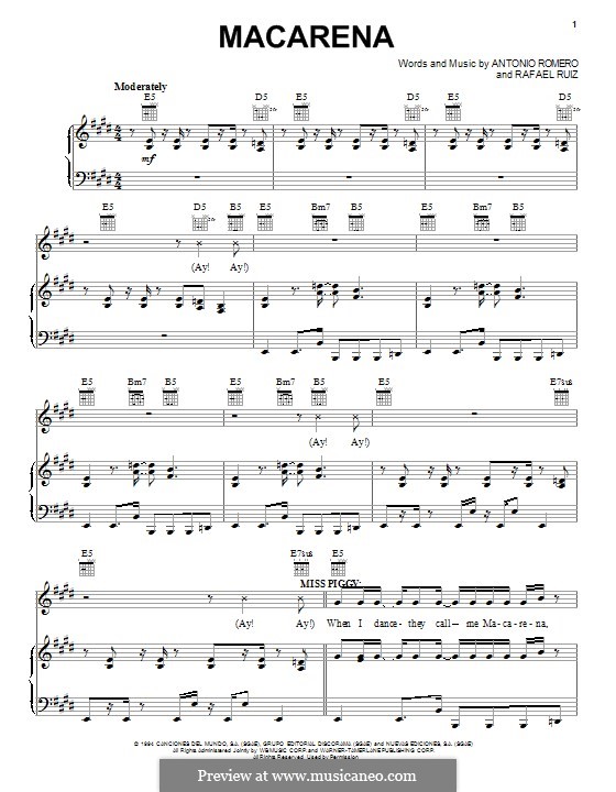 Macarena (Los Del Rio): Для голоса и фортепиано (или гитары) by Rafael Ruiz
