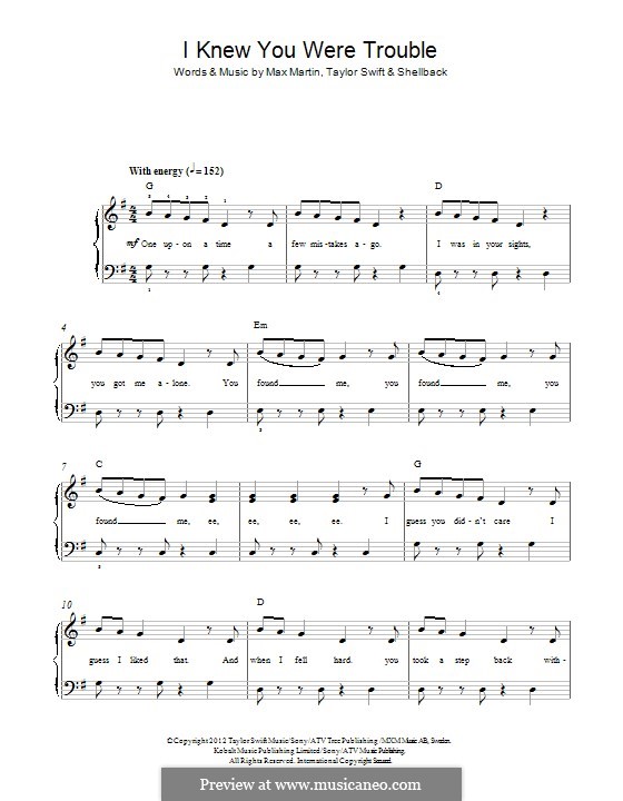I Knew You Were Trouble (Taylor Swift): Для фортепиано by Shellback, Max Martin