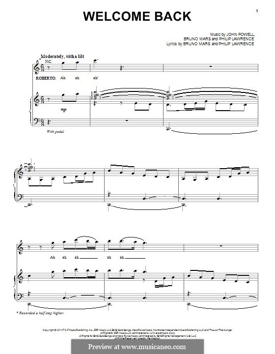 Welcome Back: Для голоса и фортепиано (или гитары) by John Powell, Bruno Mars, Philip Lawrence