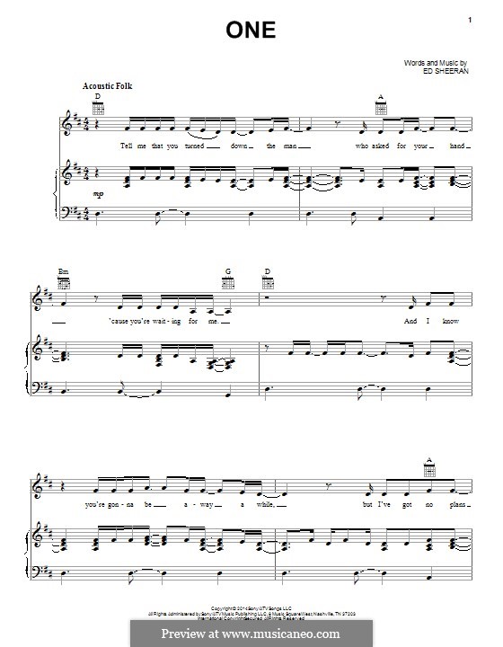 One: Для голоса и фортепиано (или гитары) by Ed Sheeran