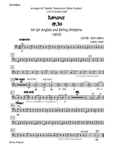 Романс для валторны (или виолончели) с оркестром, Op.36: Version for cor anglais (french horn) and strings - double bass part by Камиль Сен-Санс