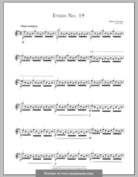 Двадцать пять этюдов для гитары, Op.60: No.19 с табулатурой by Маттео Каркасси