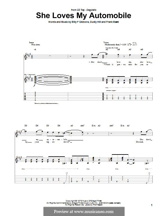 She Loves My Automobile (ZZ Top): Для гитары с табулатурой by Billy F Gibbons, Dusty Hill, Frank Lee Beard