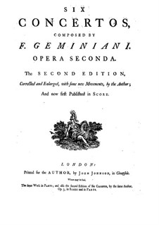 Шесть концертов для струнных и бассо континуо, Op.2: Партитура by Франческо Джеминиани