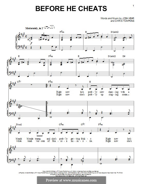 Before He Cheats (Carrie Underwood): Для голоса и фортепиано by Chris Tompkins, Josh Kear