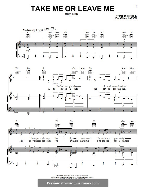Take Me or Leave Me: Для голоса и фортепиано (или гитары) by Jonathan Larson