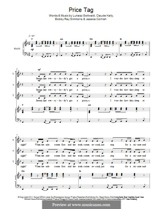 Price Tag (Jessie J feat. B.o.B.): Для смешанного хора by Bobby Ray Simmons Jr., Claude Kelly, Jessica Cornish, Lukas Gottwald