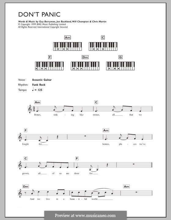 Don't Panic (Coldplay): Для клавишного инструмента by Chris Martin, Guy Berryman, Jonny Buckland, Will Champion