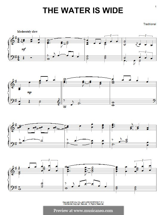 The Water is Wide (O Waly, Waly), Printable scores: Для фортепиано by folklore