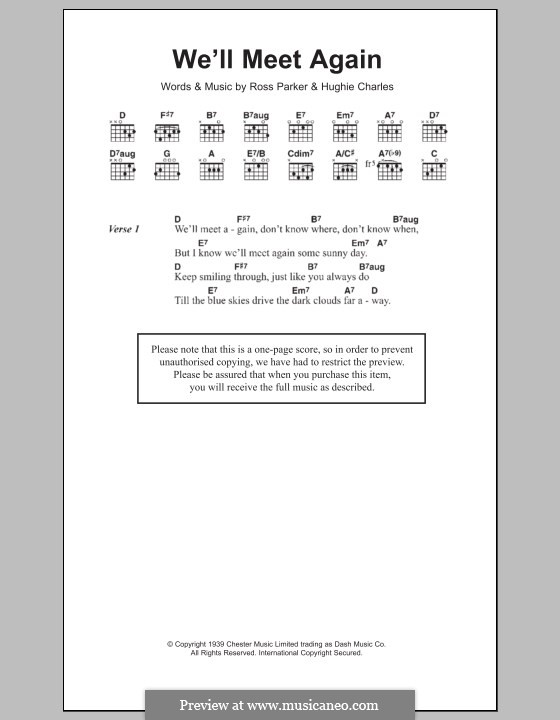 We'll Meet Again: Текст и аккорды by Hughie Charles, Ross Parker