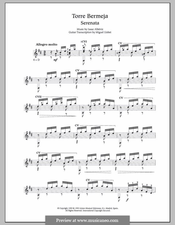 Doce piezas características, Op.92: No.12 Torre Bermeja, for guitar by Исаак Альбенис