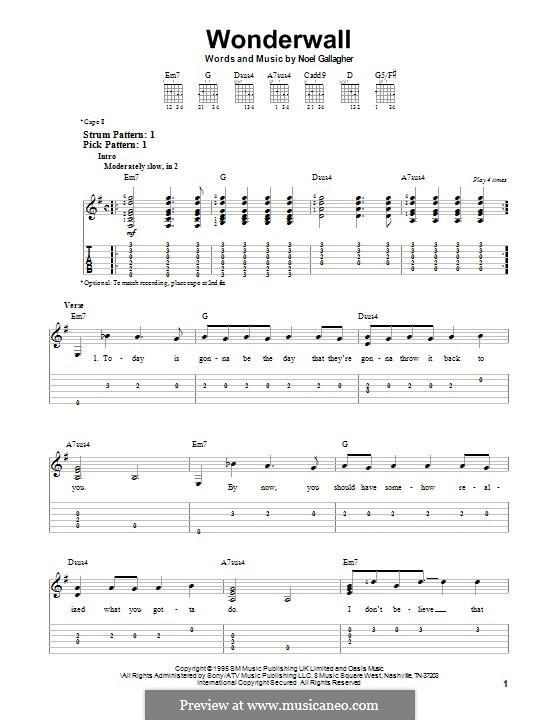 Wonderwall (Oasis): Для гитары с табулатурой by Noel Gallagher