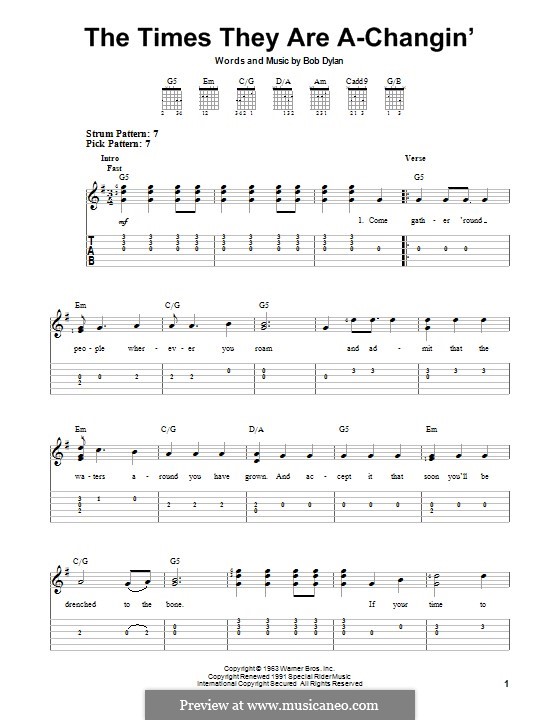 The Times They Are A-Changin': Для гитары с табулатурой by Bob Dylan
