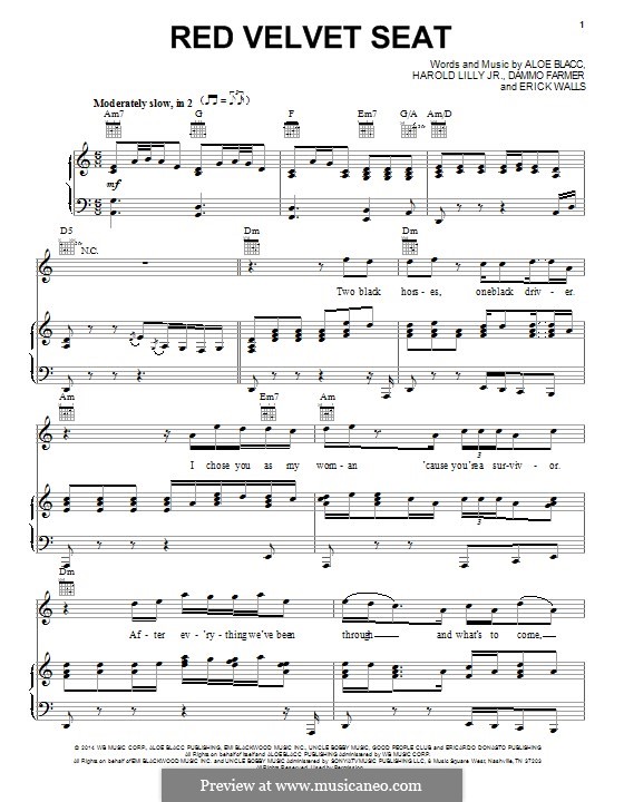 Red Velvet Seat: Для голоса и фортепиано (или гитары) by Aloe Blacc, Harold Lilly Jr., Dammo Farmer, Erick Walls