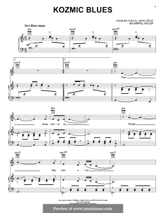 Kozmic Blues (Janis Joplin): Для голоса и фортепиано (или гитары) by Gabriel Mekler