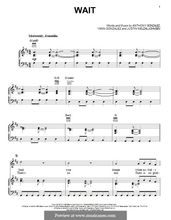 Wait (M83): Для голоса и фортепиано (или гитары) by Anthony Gonzalez, Yann Gonzalez, Justin Meldal-Johnsen