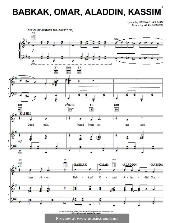 Babkak, Omar, Aladdin, Kassim (from Aladdin): Для голоса и фортепиано (или гитары) by Alan Menken
