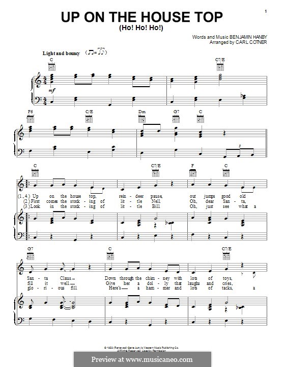 Up on the House Top: Для голоса и фортепиано (или гитары) by Benjamin Russel Hanby