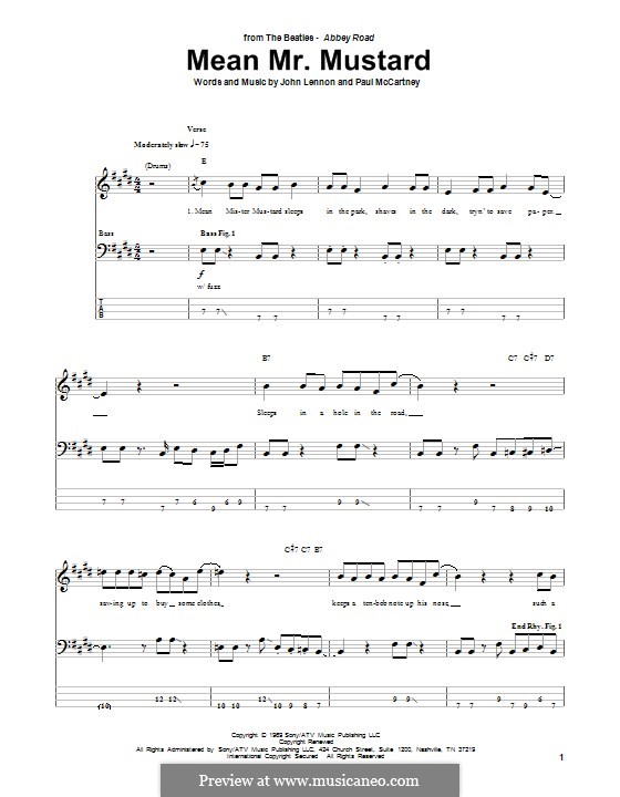 Mean Mr. Mustard (The Beatles): Для бас-гитары с табулатурой by John Lennon, Paul McCartney