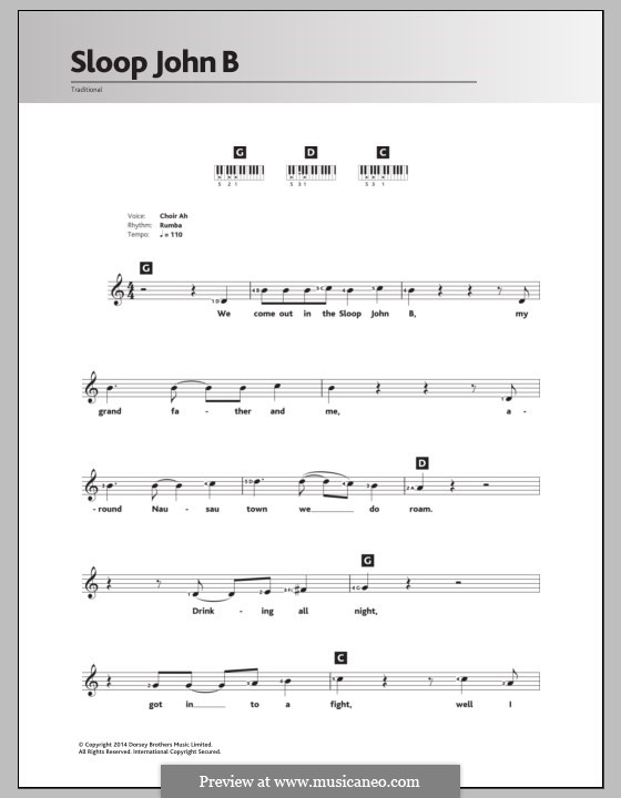 Sloop John B (The Beach Boys): Для клавишного инструмента by folklore