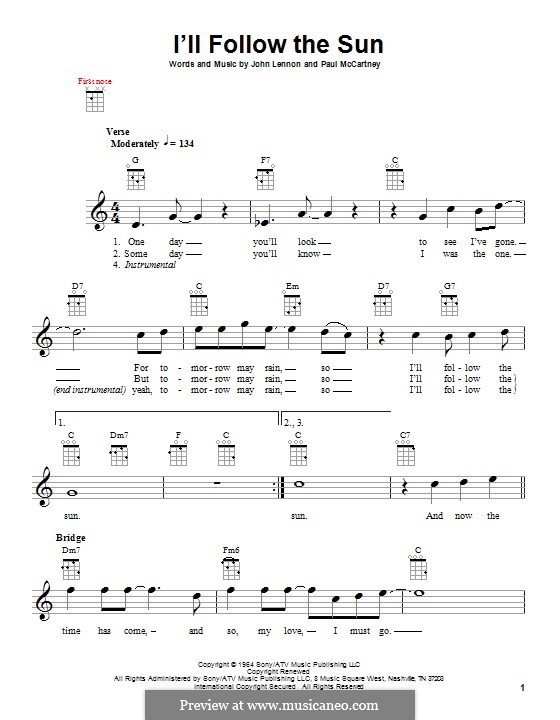 I'll Follow the Sun (The Beatles): Для укулеле by John Lennon, Paul McCartney