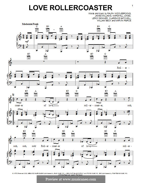 Love Rollercoaster (The Ohio Players): Для голоса и фортепиано (или гитары) by Clarence Satchell, James L. Williams, Leroy Bonner, Marshall Eugene Jones, Marvin R. Pierce, Ralph Middlebrooks, William Beck