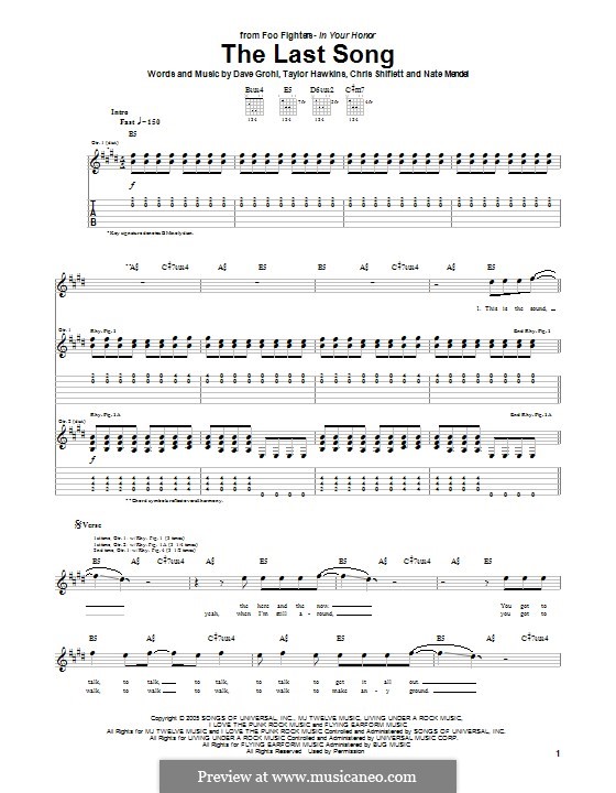 The Last Song (Foo Fighters): Для гитары с табулатурой by Christopher Shiflett, David Grohl, Nate Mendel, Taylor Hawkins